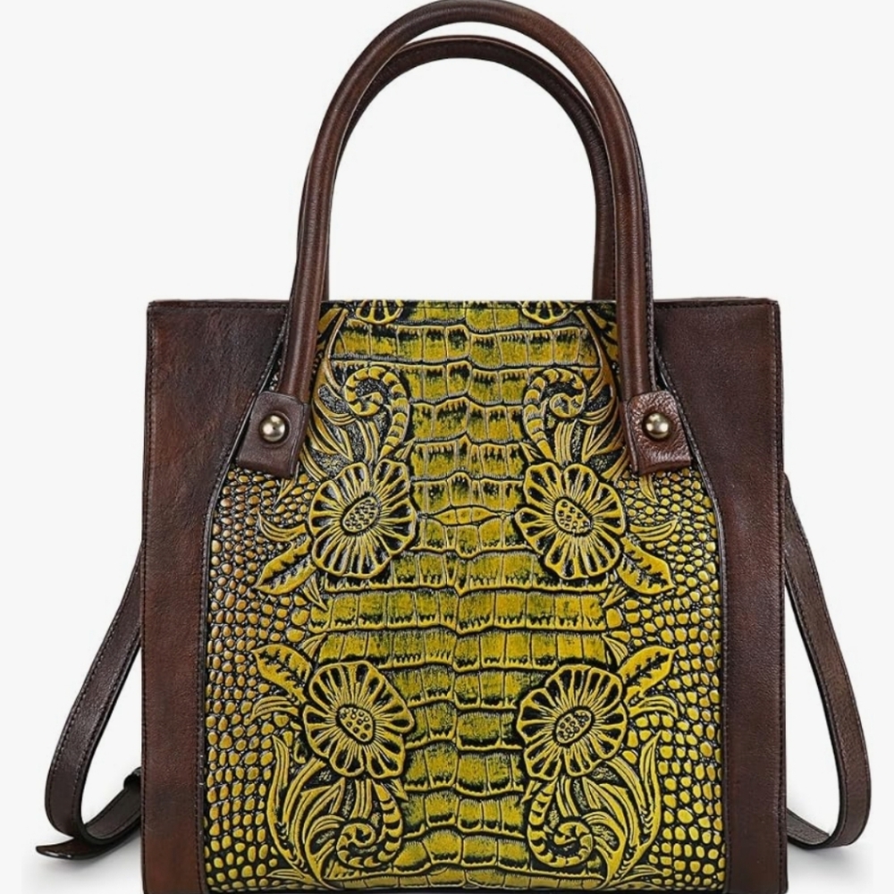 NIB leather embossed bag tooled leather
